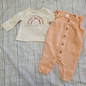 Peach Button-Up Baby Romper and Cream Long Sleeve Shirt